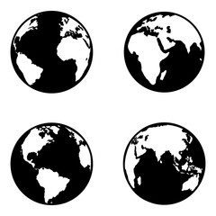 Vector Set of Black Silhouette Globe Icons.