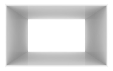 3d rendering. Simple gray cube box tunnel hole on white background.