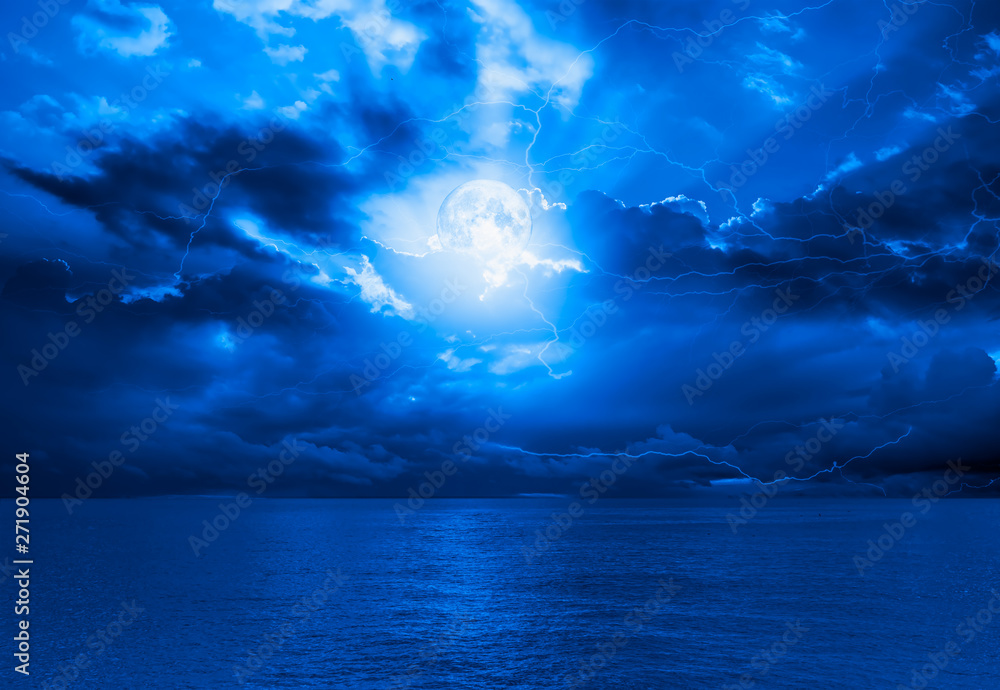 Poster night sky with moon in the clouds 