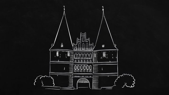 Lubeck Holsten gate - self-drawing lines on blackboard