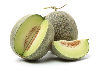 Netted melon on white background 