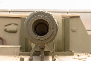 close-up of tank gun muzzle. view in front of barrel. military concept of war