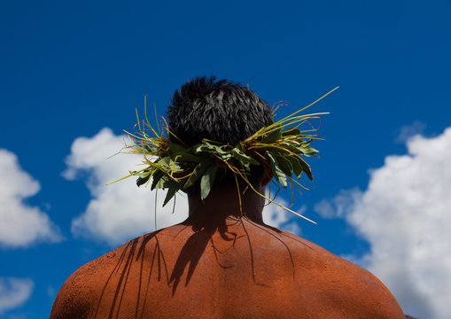 Man With Traditional Headdress In Tapati Festival, Easter Island, Chile