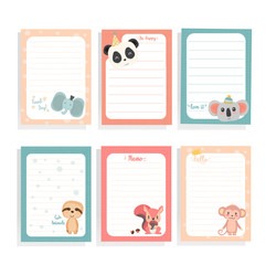 cute hand draw animal sloth, panda, squirrel, koala, monkey on  note paper template collection