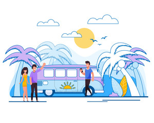 Cartoon Married Couple in Bus Tour Illustration