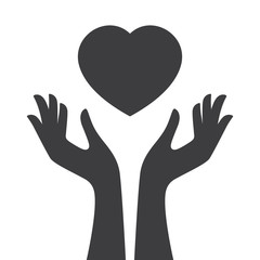 Vector black two female hands catching art heart. Isolated on white background