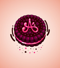 Vector brown cookie and pink letter A illustration initial