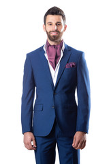 A young man wearing suit on a white background