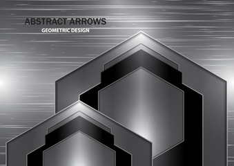 Abstract creative silver and black arrow on metal texture background.