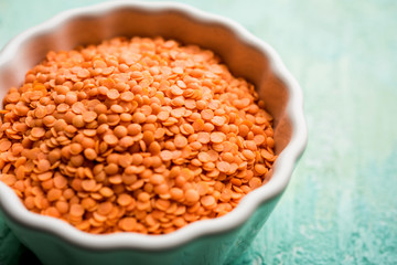 Red Lentil or Lal Masoor ki dal in a bowl, selective focus