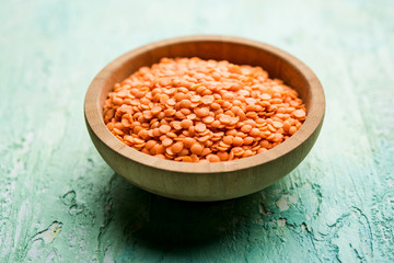 Red Lentil or Lal Masoor ki dal in a bowl, selective focus