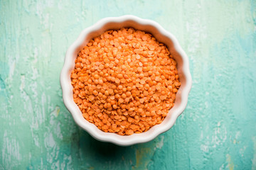Red Lentil or Lal Masoor ki dal in a bowl, selective focus