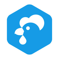 Icono plano cabeza de gallina en hexágono color azul