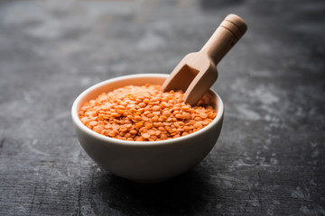 Red Lentil or Lal Masoor ki dal in a bowl, selective focus