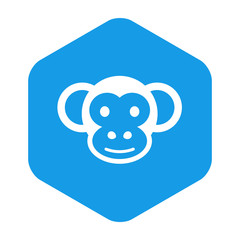 Icono plano cabeza de mono en hexágono color azul