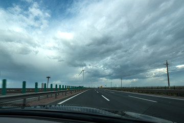 Tianjin Binhai New Area - September 30, 2018, passing the Tianjin Binhai New Area to shoot the scenery. Binhai New Area, Tianjin, China