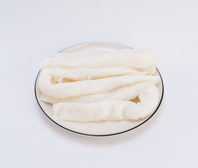 Steamed vermicelli roll on white background