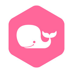 Icono plano bebé cachalote en hexágono color rosa