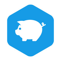 Icono plano cerdito en hexágono color azul