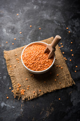 Red Lentil or Lal Masoor ki dal in a bowl, selective focus
