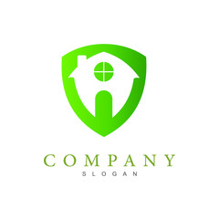 shield logo and house illustration, real estate symbol, security icon