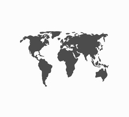 Fototapeta na wymiar Monochrome gray map icon, globe isolated. Travel and tourism. Vector icon for smartphone and web site. Around the world