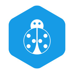 Icono plano silueta mariquita en hexágono color azul