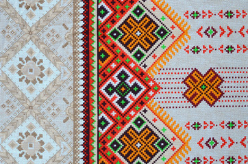 Traditional Ukrainian folk art knitted embroidery pattern on textile fabric