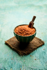 Red Lentil or Lal Masoor ki dal in a bowl, selective focus