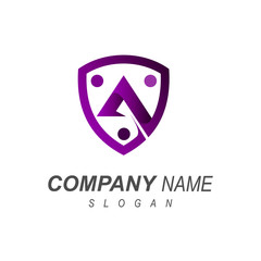 letter a with shield logo vector, line and shield icon illustration