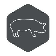 Icono plano silueta cerdo lineal en hexágono color gris