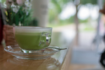 Tea time, hot green tea, food and drinks