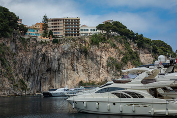 Fototapeta na wymiar Fontvielle Harbour, Monaco, on the French Riviera.