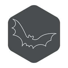 Icono plano silueta murciélago lineal en hexágono color gris