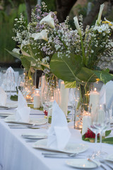 Wedding table decor. Beautiful Festive table set up for wedding or party