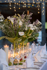 Wedding table decor. Beautiful Festive table set up for wedding or party