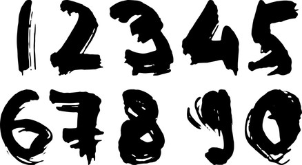 Set of grunge hand-drawn numbers. Modern dry brush lettering. Vector illustration. 