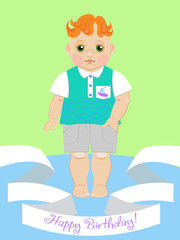 bright greeting card with the image of a small cute baby