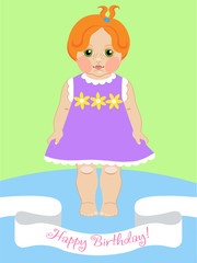 bright greeting card with the image of a small cute baby