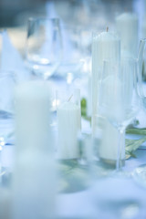 Wedding table decor. Beautiful Festive table set up for wedding or party