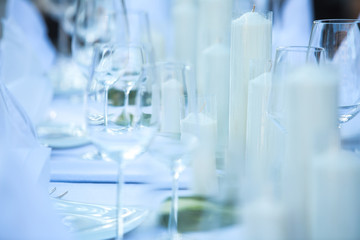 Wedding table decor. Beautiful Festive table set up for wedding or party