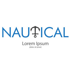 Logotipo abstracto con texto NAUTICAL con ancla color gris y texto color azul