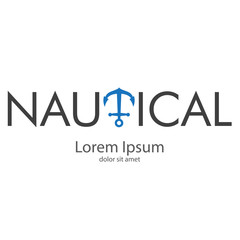 Logotipo abstracto con texto NAUTICAL con ancla color azul y texto color gris