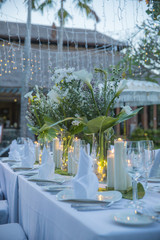 Wedding table decor. Beautiful Festive table set up for wedding or party