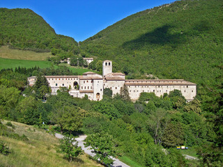 Italy, Serra Sant’Abbondio, Fonte Avellana monastery dedicated to the Holy Cross.