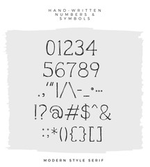 Hand Lettered Serif Font, Typeface Lettering, Modern Hand Lettering Set, Vector Numbers and Symbols, Organic Letters