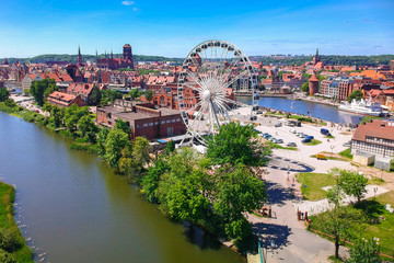 Fototapeta na wymiar Aerial view of Gdansk old town in summer scenery, Poland