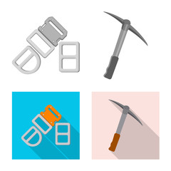 Isolated object of mountaineering and peak symbol. Set of mountaineering and camp stock symbol for web.