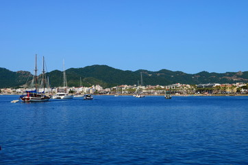 Clear water of the Mediterranean and yachts in Marmaris, Turkey