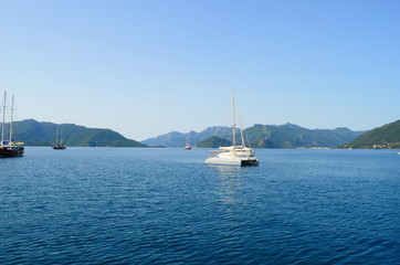 Clear water of the Mediterranean and yachts in Marmaris, Turkey
